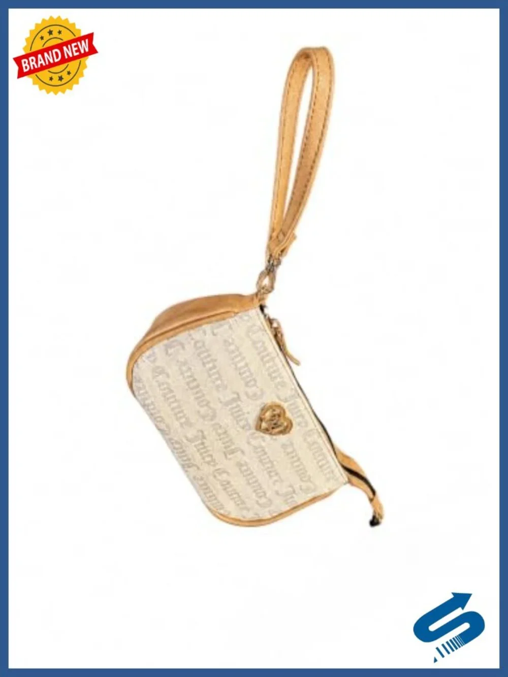 Mini Shoulder Bag with Wristlet Strap, Faux Leather, Heart Logo Hardware, Zip